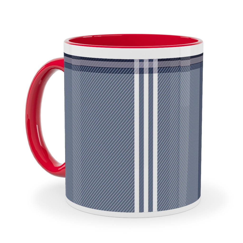 Navy Blue Plaid Ceramic Mug, Red, , 11oz, Blue, True Blue