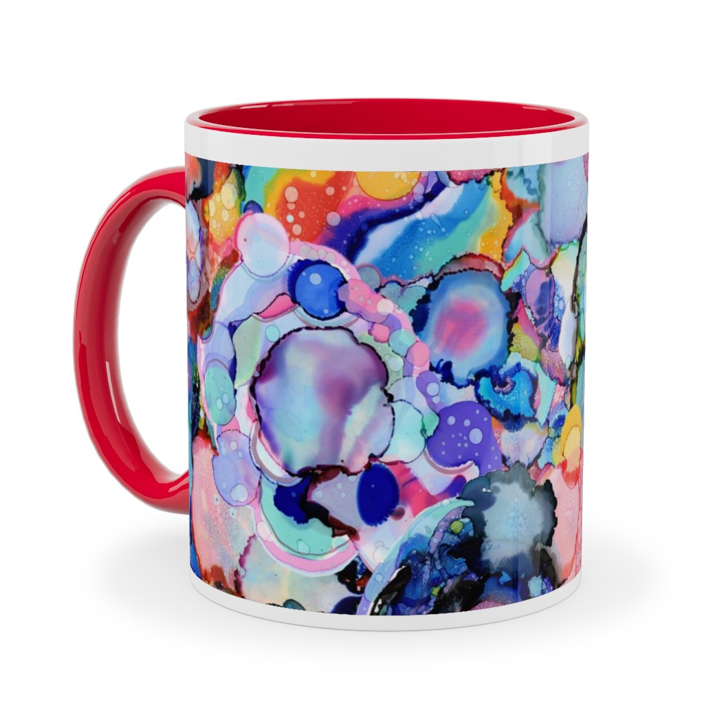 Rainbow Ink Abstract - Multi Ceramic Mug, Red, , 11oz, Multicolor