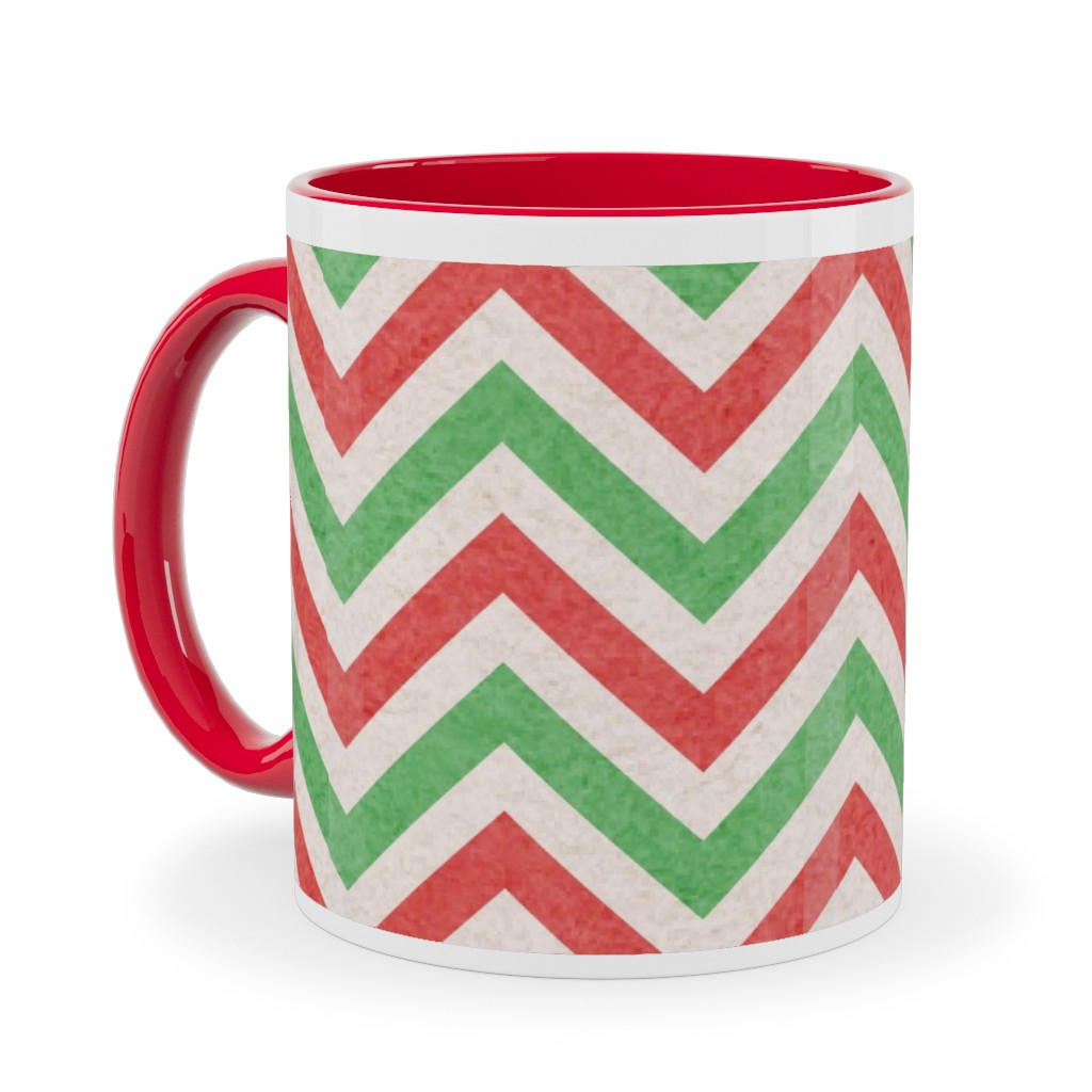 Mottled Holiday Zigzags Ceramic Mug, Red, , 11oz, Multicolor