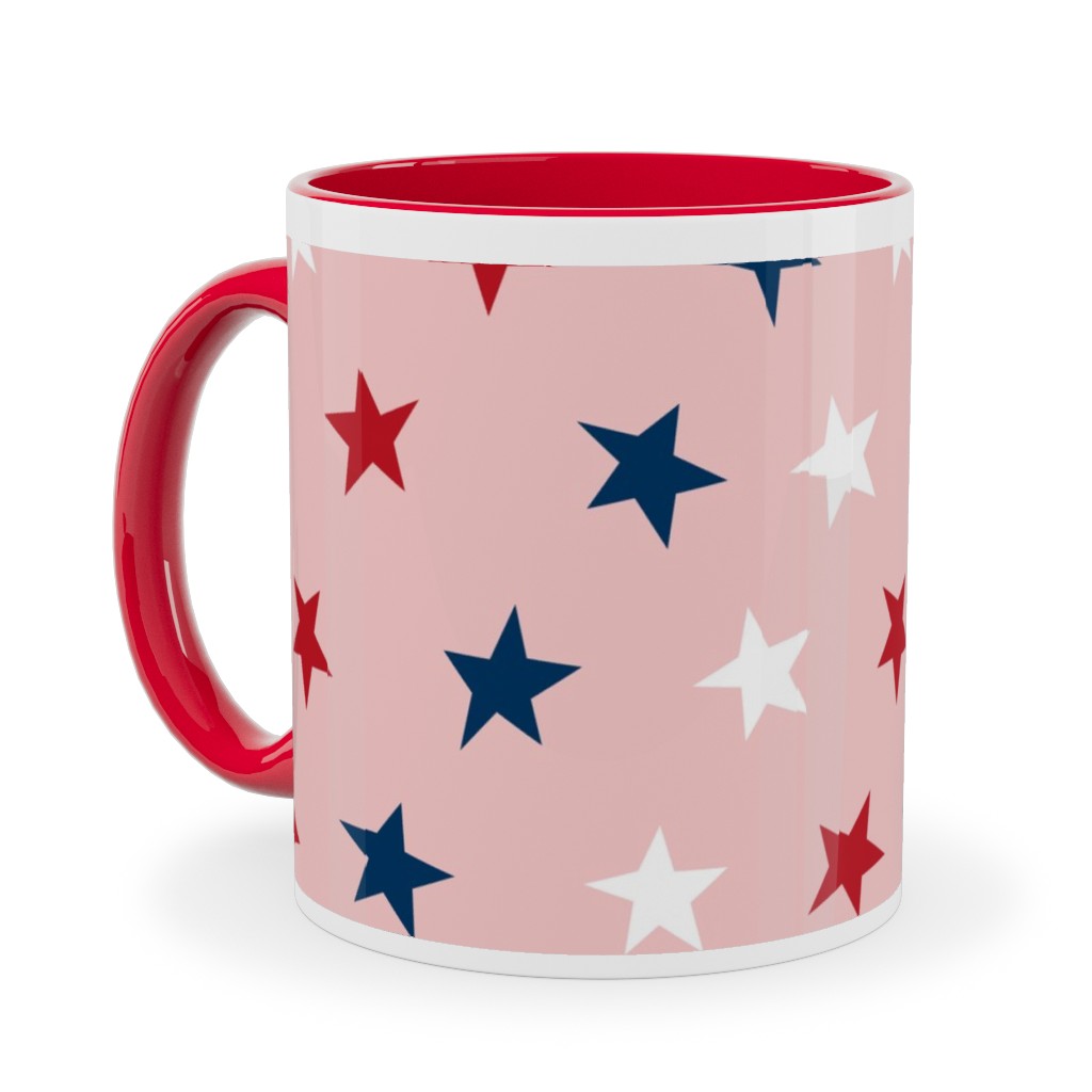 Patriotic Stars Ceramic Mug, Red, , 11oz, Pink, Bright Pink