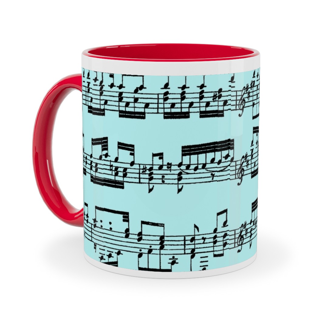 Sheet Music Ceramic Mug, Red,  , 11oz, Blue