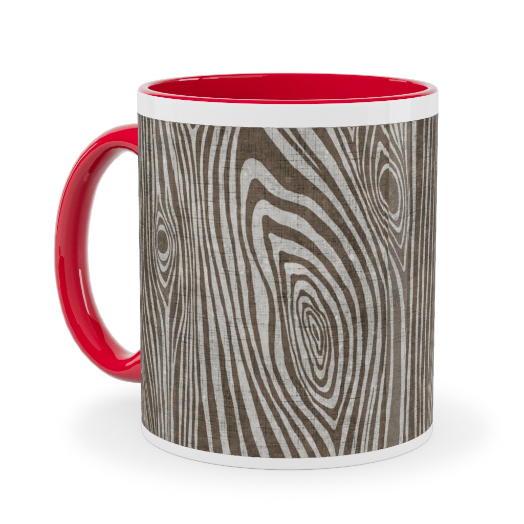 Woodgrain Driftwood Ceramic Mug, Red,  , 11oz, Brown