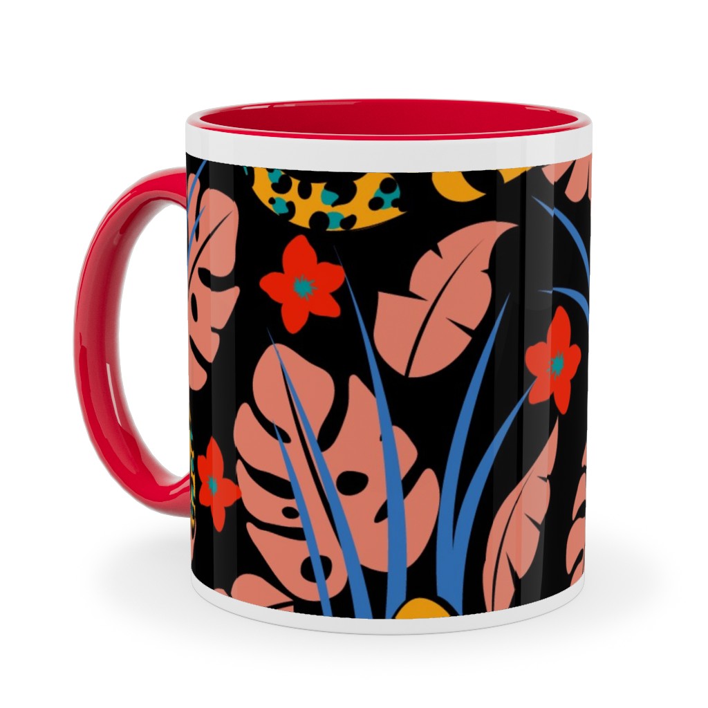 Leopard - Multi on Black Ceramic Mug, Red,  , 11oz, Multicolor