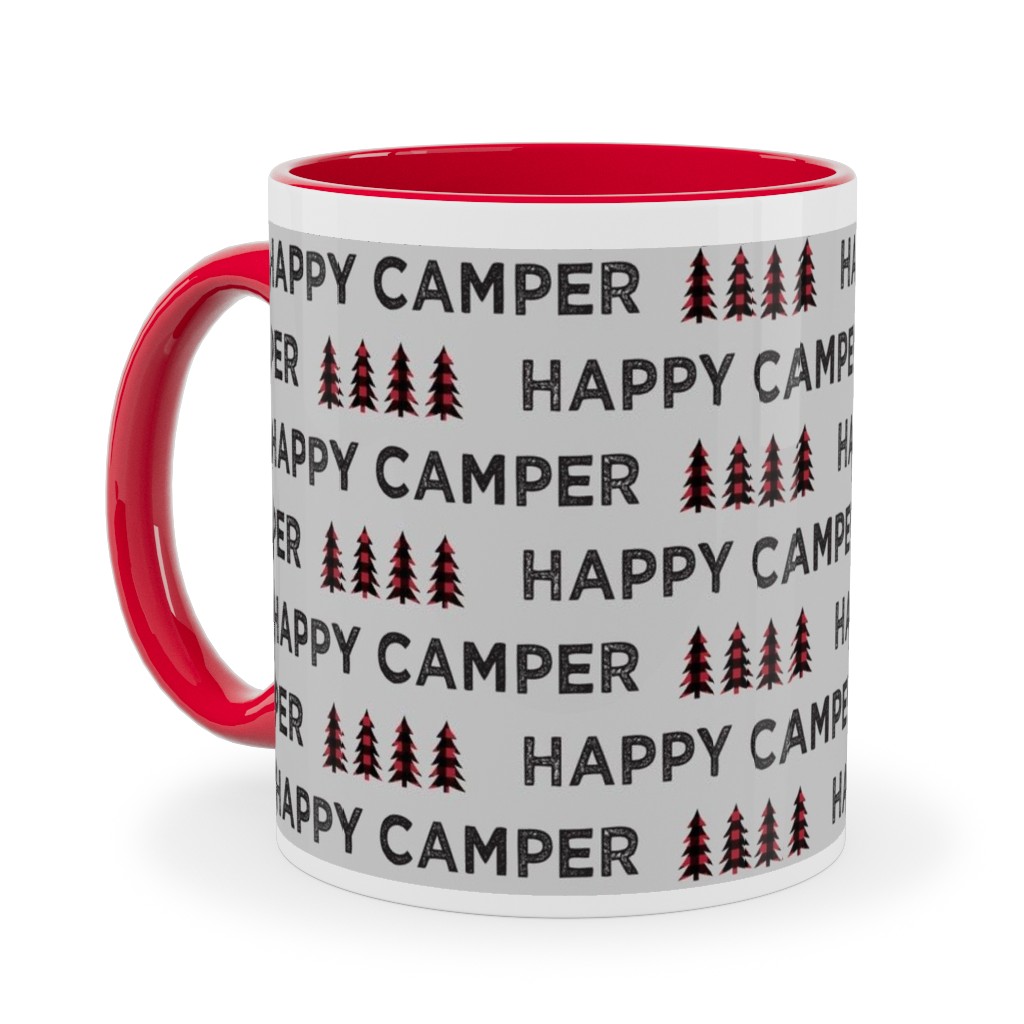 Happy Camper on Fog - Gray Ceramic Mug, Red,  , 11oz, Brown