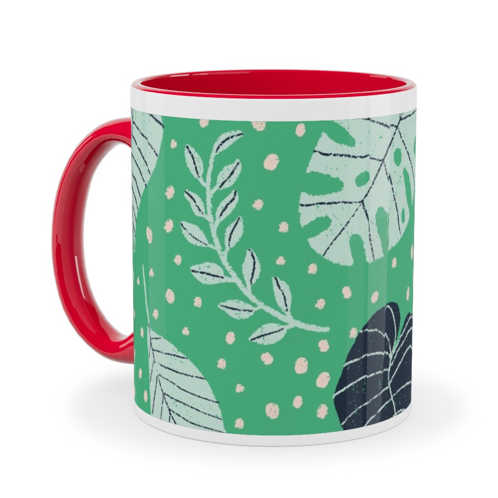 Leafy Jungle - Green Ceramic Mug, Red,  , 11oz, Green
