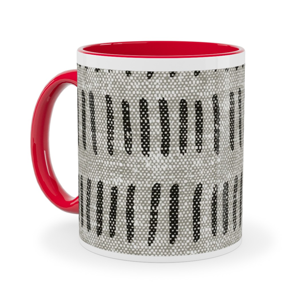 Modern Farmhouse Dash - Multi on Beige Ceramic Mug, Red, , 11oz, Gray, Gray