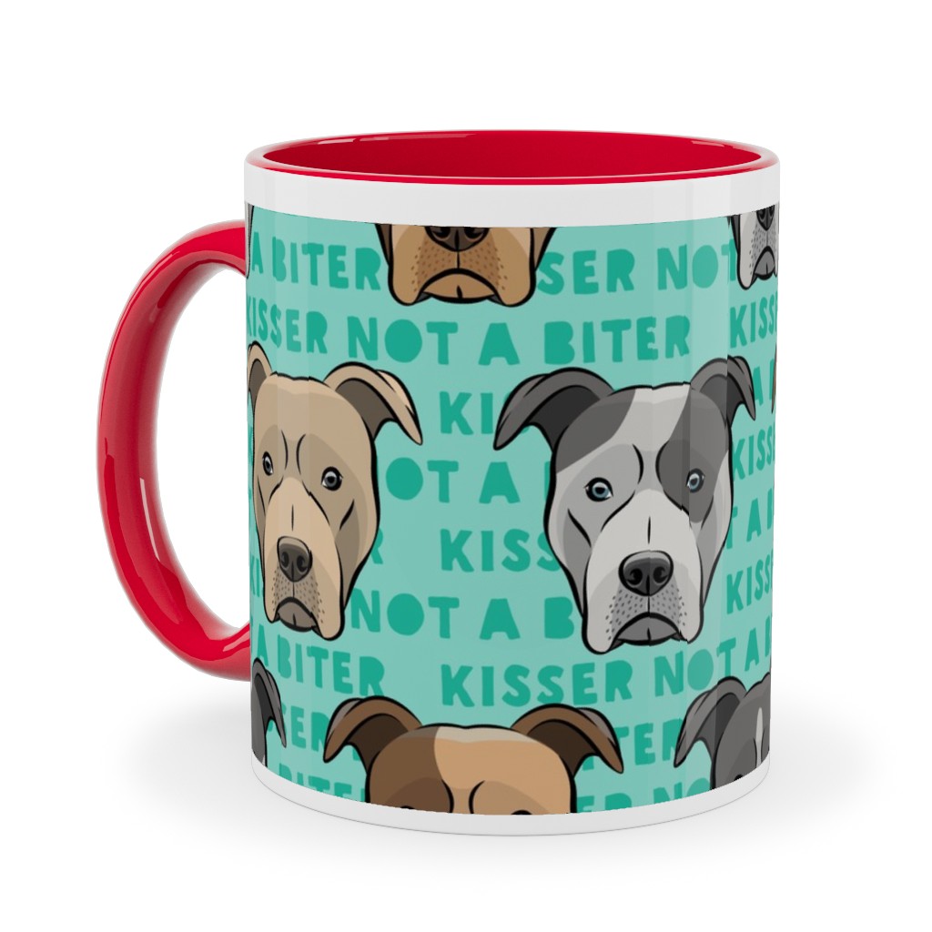 Kisser Not a Biter - Pit Bulls - Green Ceramic Mug, Red,  , 11oz, Blue