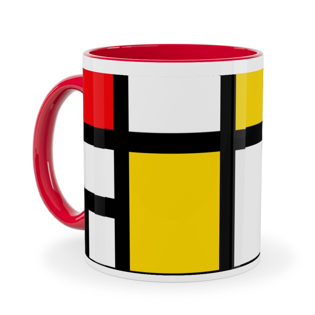 Mondrian Ceramic Mug, Red, , 11oz, Multicolor