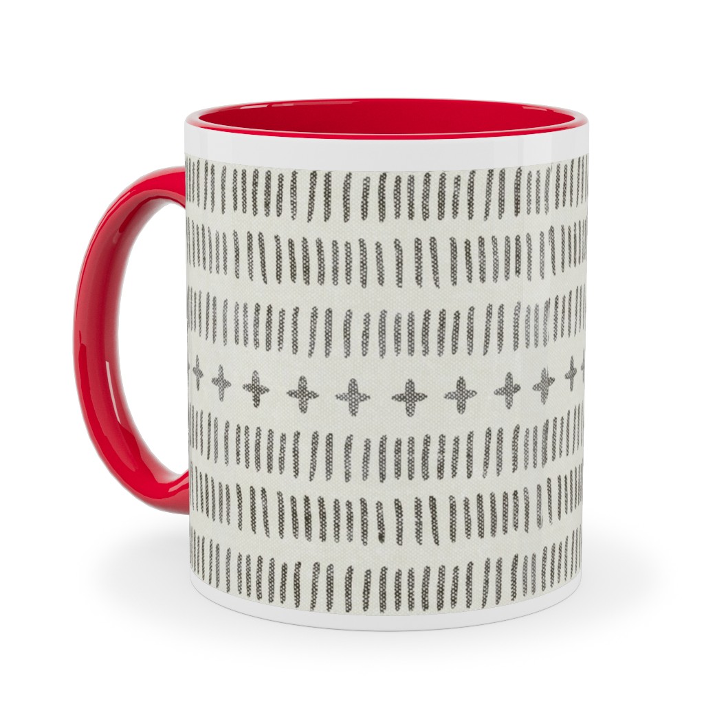 Modern Farmhouse Dash - Light Ceramic Mug, Red, , 11oz, Beige, Pearl