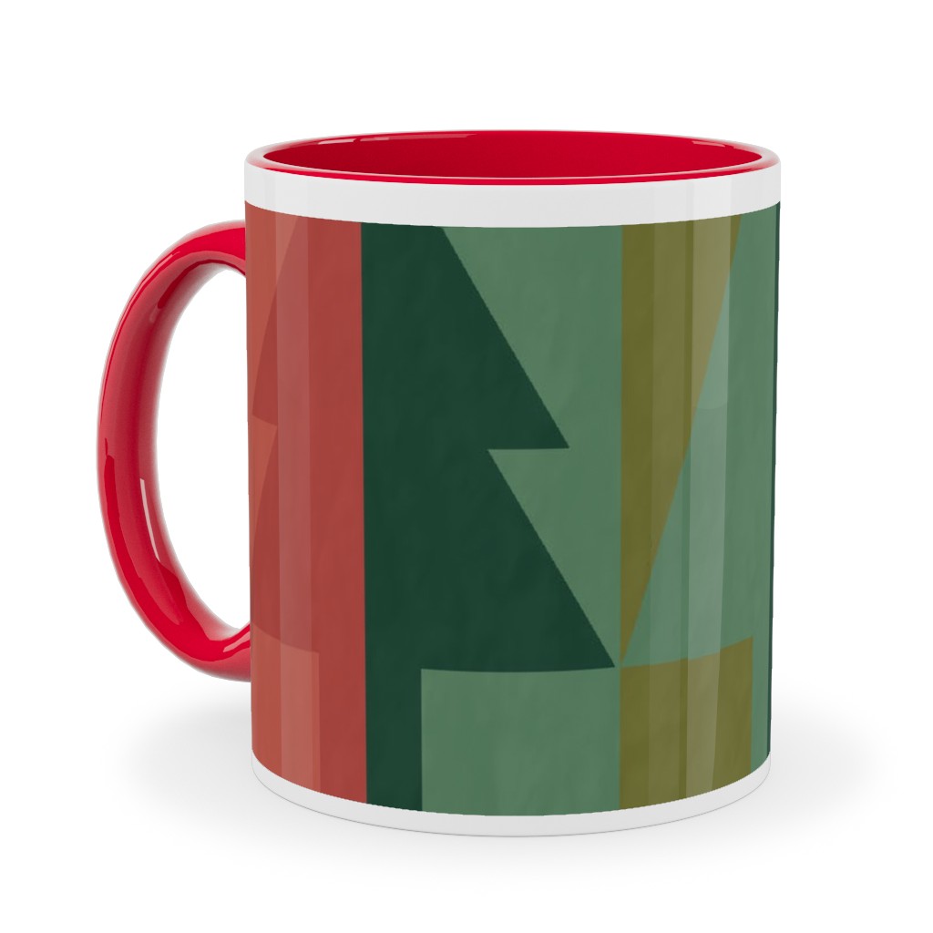 Geometric Forest - Red and Green Ceramic Mug, Red,  , 11oz, Green