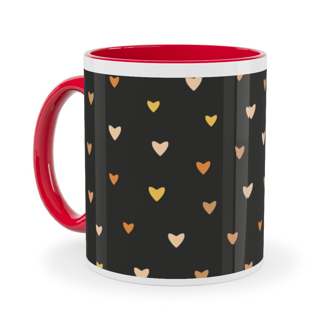 Bronze Hearts - Black Ceramic Mug, Red, , 11oz, Black, Black