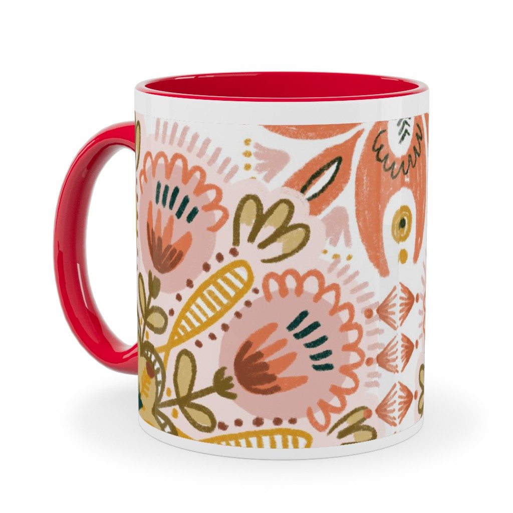 Pysanky - Boho - Warm Ceramic Mug, Red, , 11oz, Pink, Bright Pink