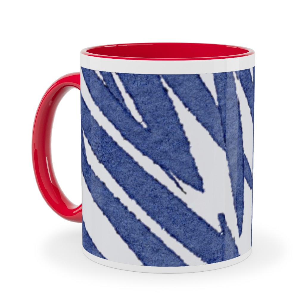 Watercolor Fronds - Cobalt Ceramic Mug, Red,  , 11oz, Blue