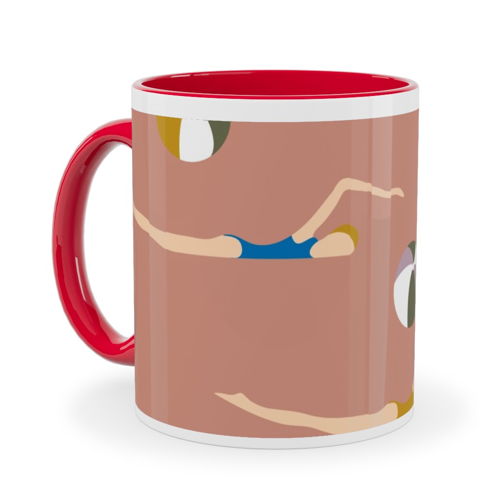 New Nautical Beach Babes - Muddy Clay Ceramic Mug, Red, , 11oz, Pink, Bright Pink