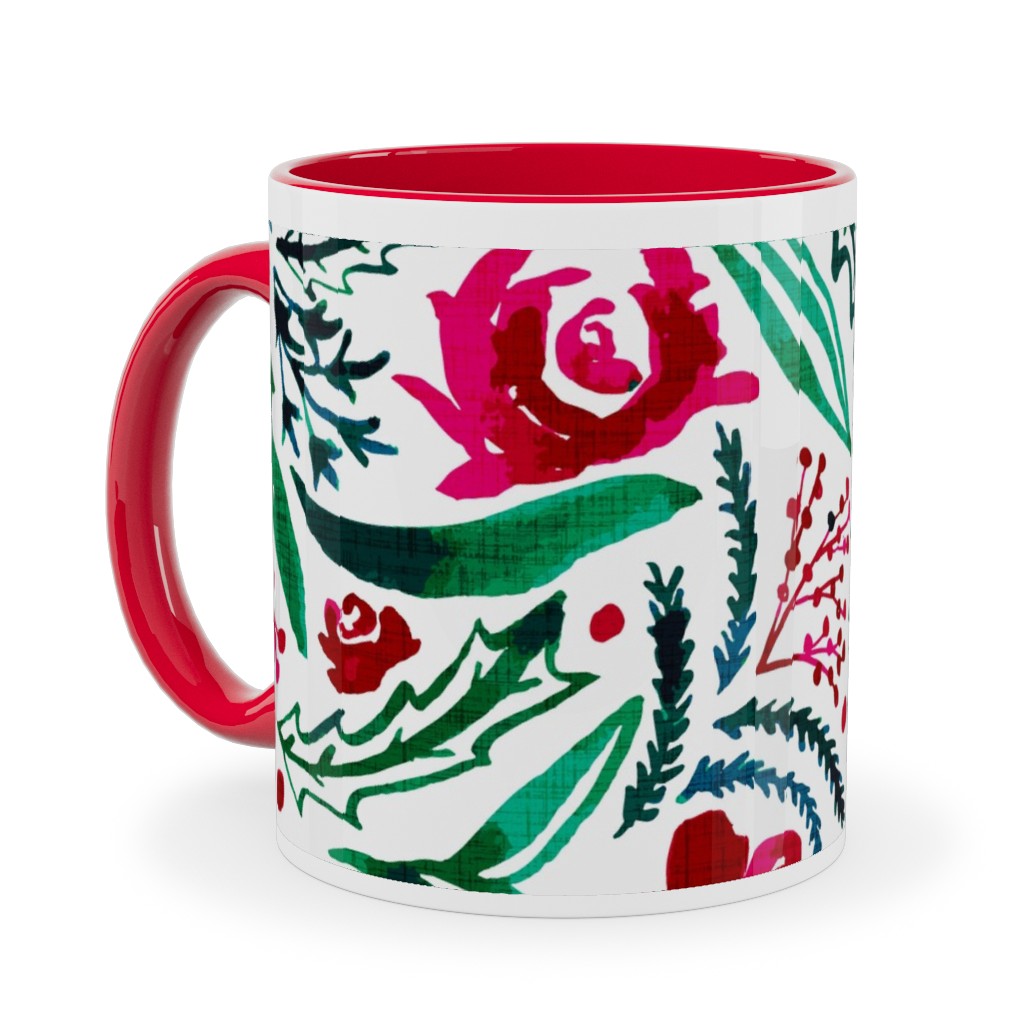 Noel Collection - Loose Floral Ceramic Mug, Red, , 11oz, Multicolor