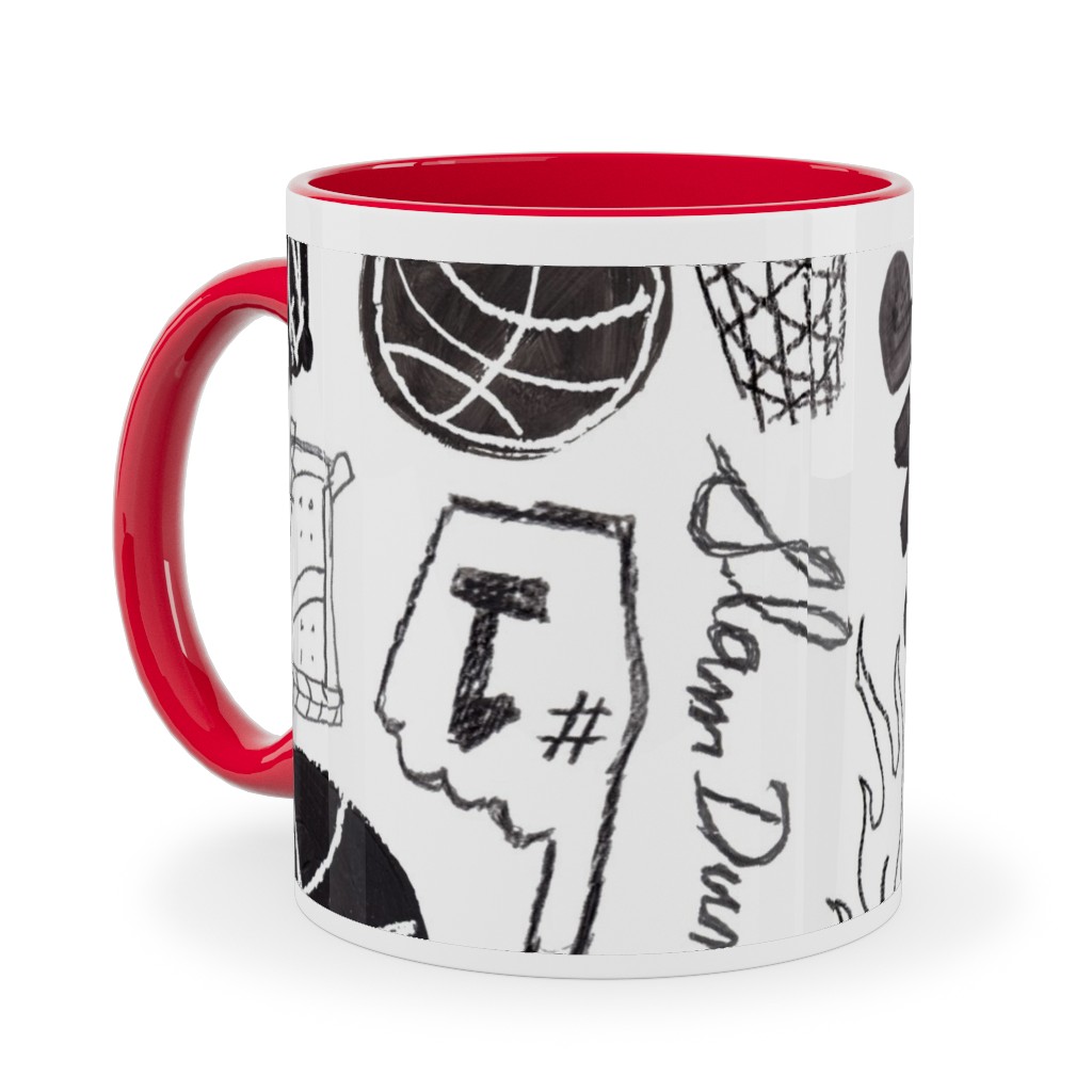 Basketball - Black and White Ceramic Mug, Red, , 11oz, White, White