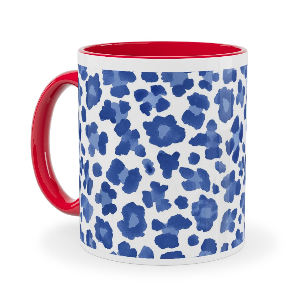 Leopard Pattern Print Ceramic Mug, Red, , 11oz, Blue, Blue