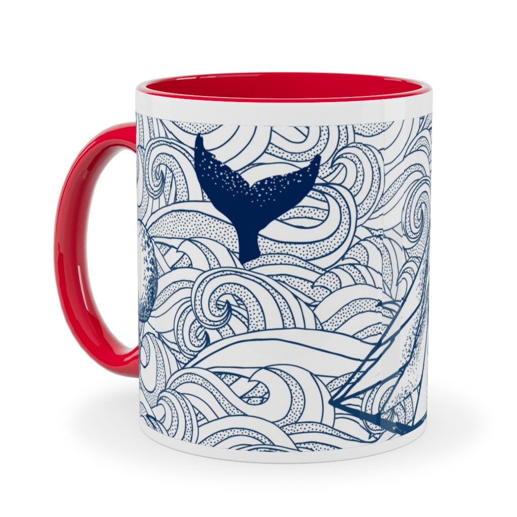 Vintage Nautical Journey Ceramic Mug, Red, , 11oz, Blue, True Blue
