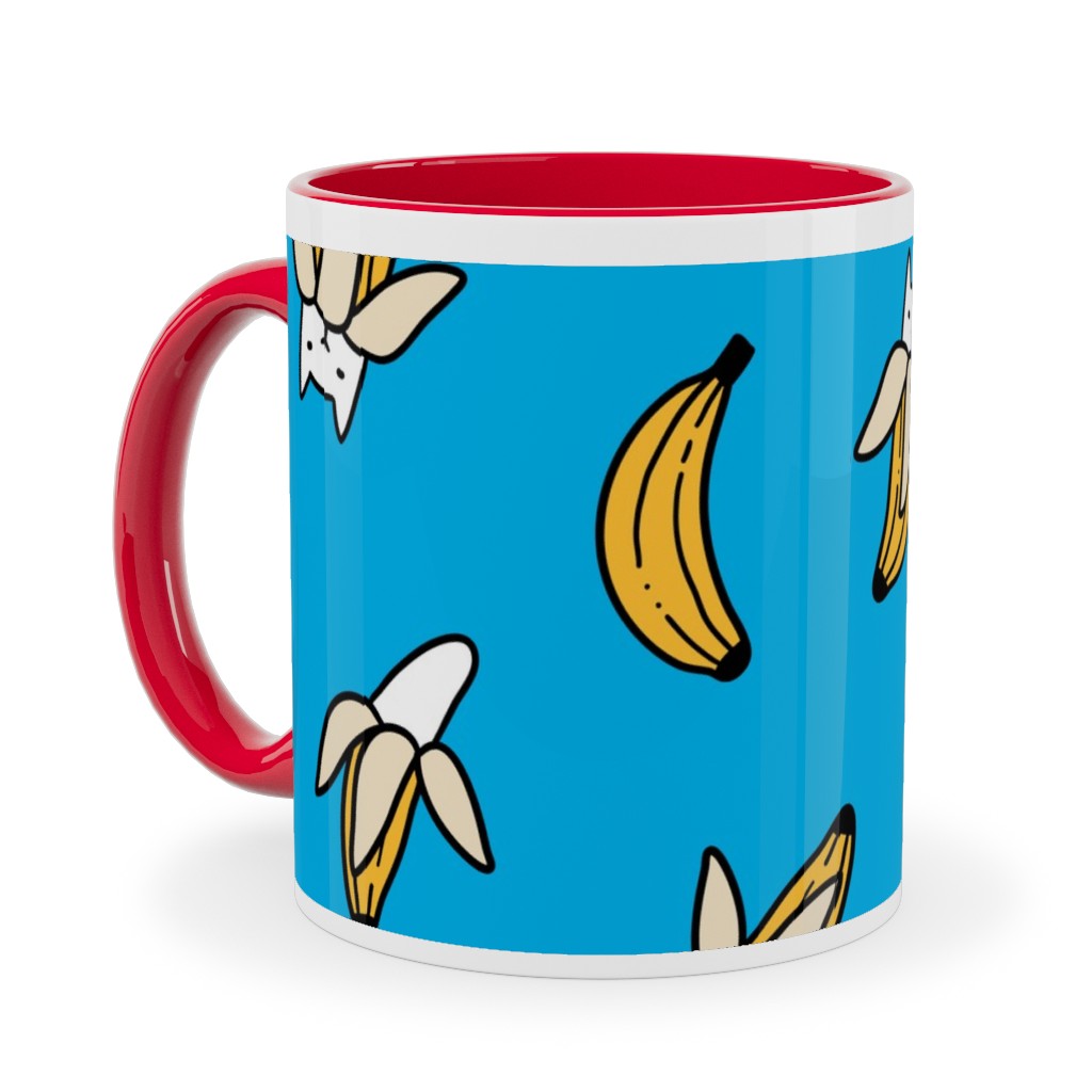 Funny Yummy Banana Cats - Blue Ceramic Mug, Red,  , 11oz, Blue
