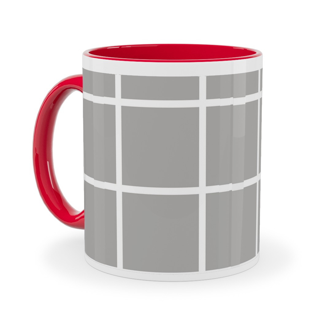 Window Pane Ceramic Mug, Red,  , 11oz, Gray