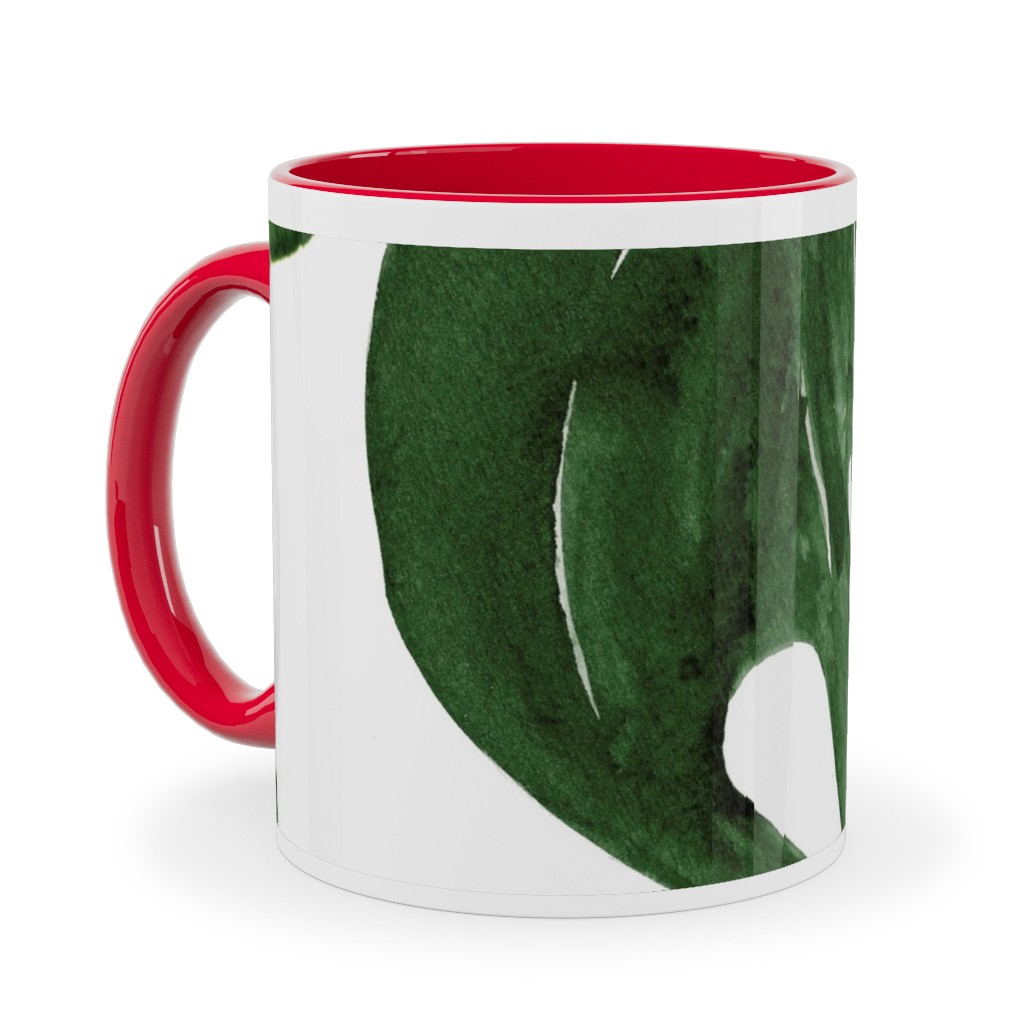 Monstera Tropical Leaves - Green Ceramic Mug, Red, , 11oz, Green, Classic Green