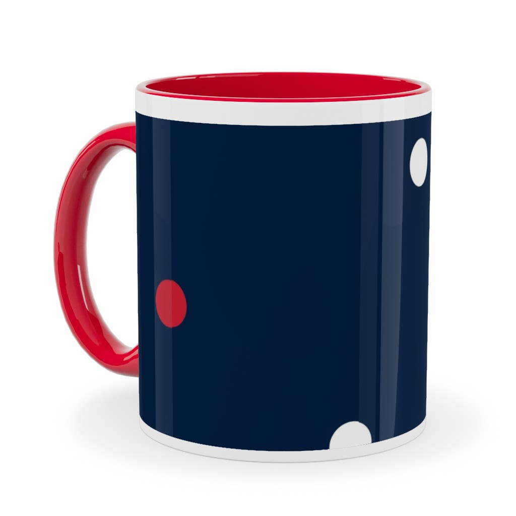 Mixed Polka Dots - Red White and Royal on Navy Blue Ceramic Mug, Red,  , 11oz, Blue