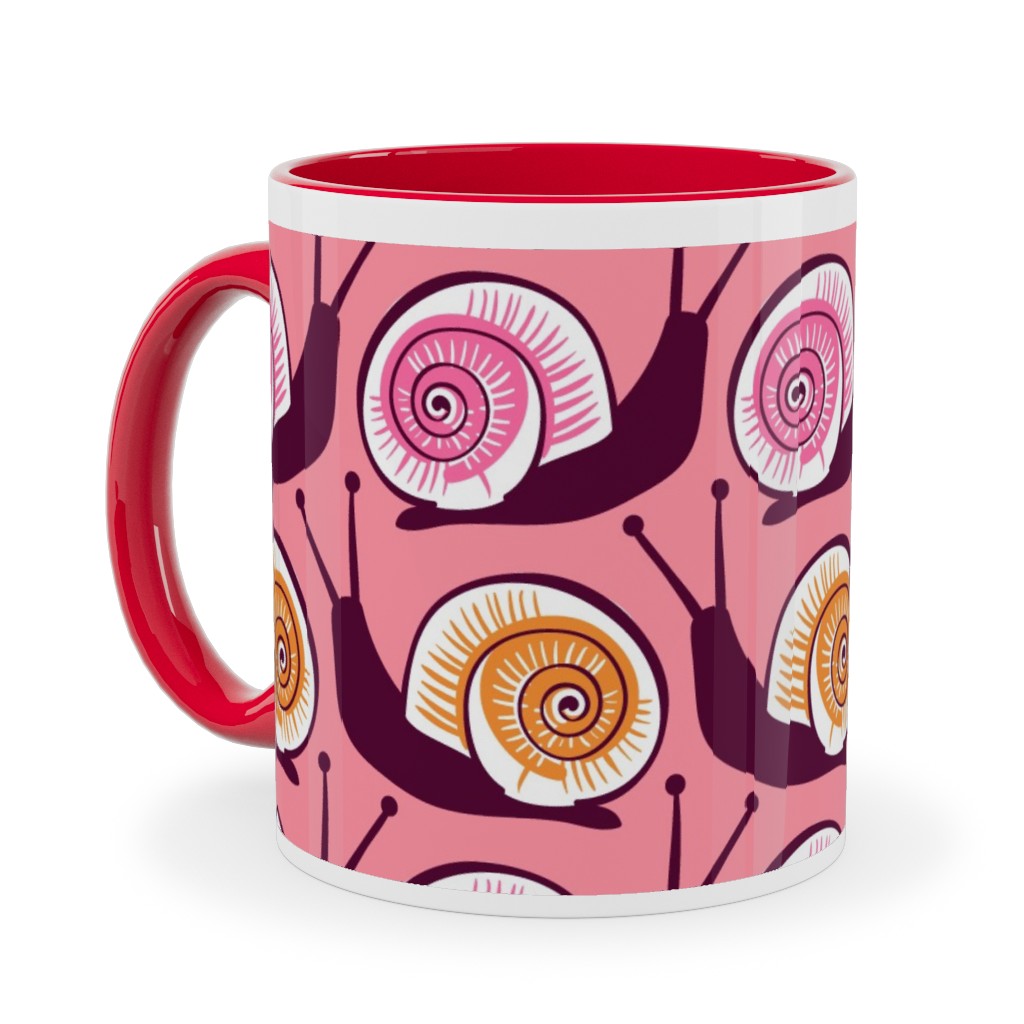 Snails Ceramic Mug, Red, , 11oz, Pink, Peony