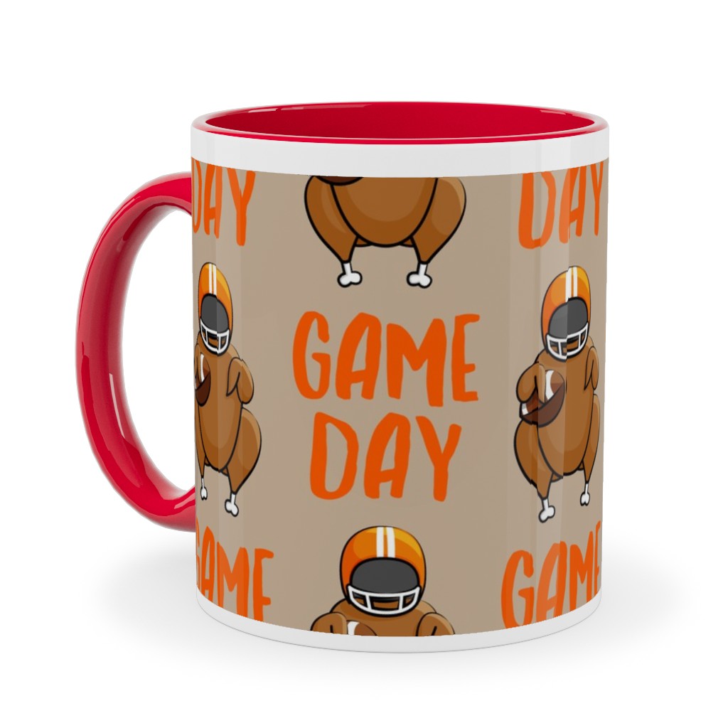 Game Day Turkey With Football - Tan Ceramic Mug, Red, , 11oz, Beige, Pearl
