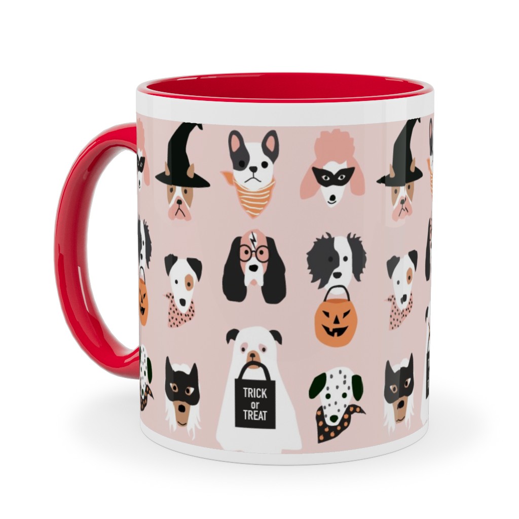Halloween Puppies on Pink Ceramic Mug, Red, , 11oz, Pink, Bright Pink