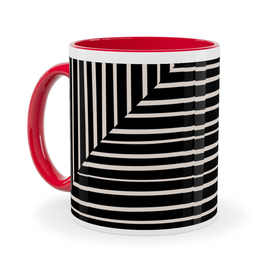 Angles and Lines Ceramic Mug, Red, , 11oz, Gray, Gray