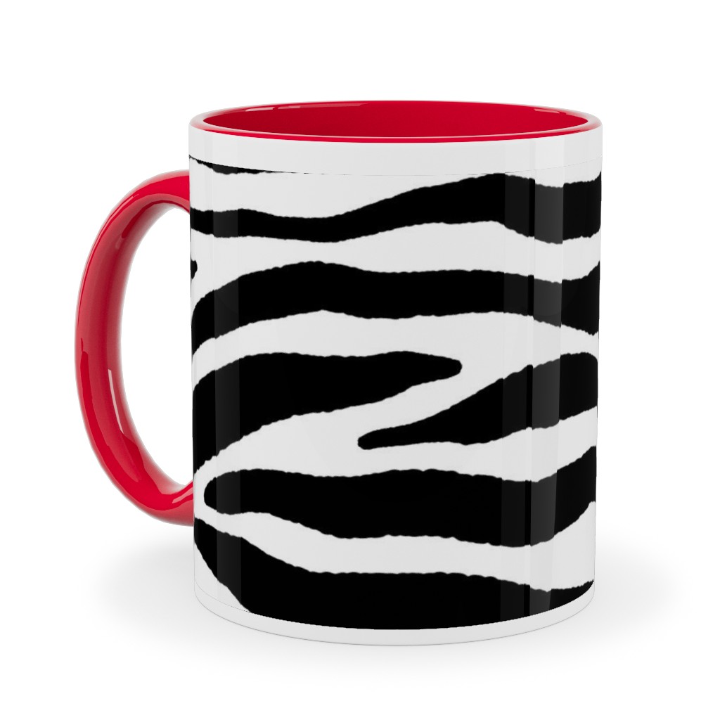 Zebra Print - Black and White Ceramic Mug, Red, , 11oz, Black, Black