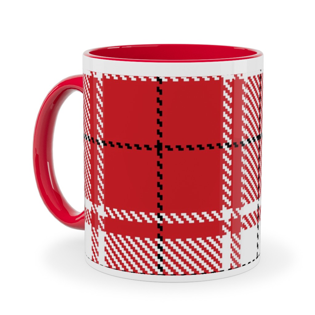 Tartan - White and Red Ceramic Mug, Red, , 11oz, Red, Red