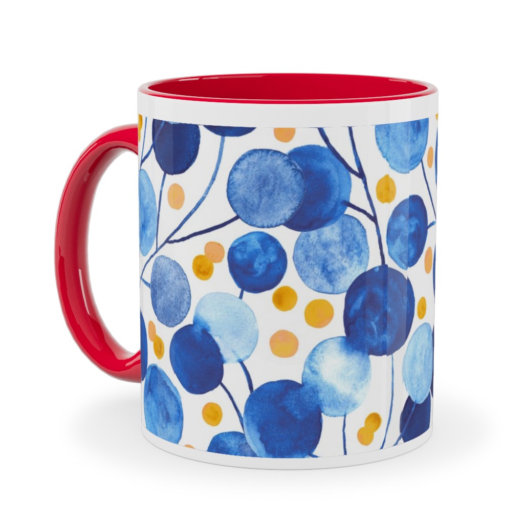 Pompom Plants - Cobalt & Gold Ceramic Mug, Red,  , 11oz, Blue