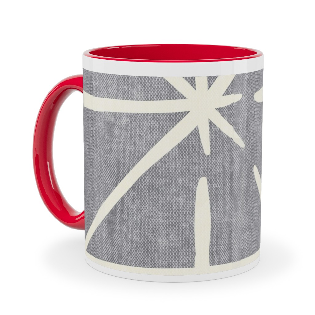 Geometric Triangles - Distressed - Grey Ceramic Mug, Red, , 11oz, Gray, Gray