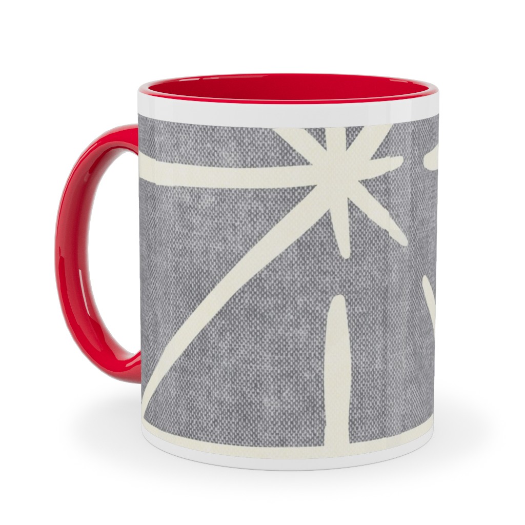 Geometric Triangles - Distressed - Grey Ceramic Mug, Red,  , 11oz, Gray