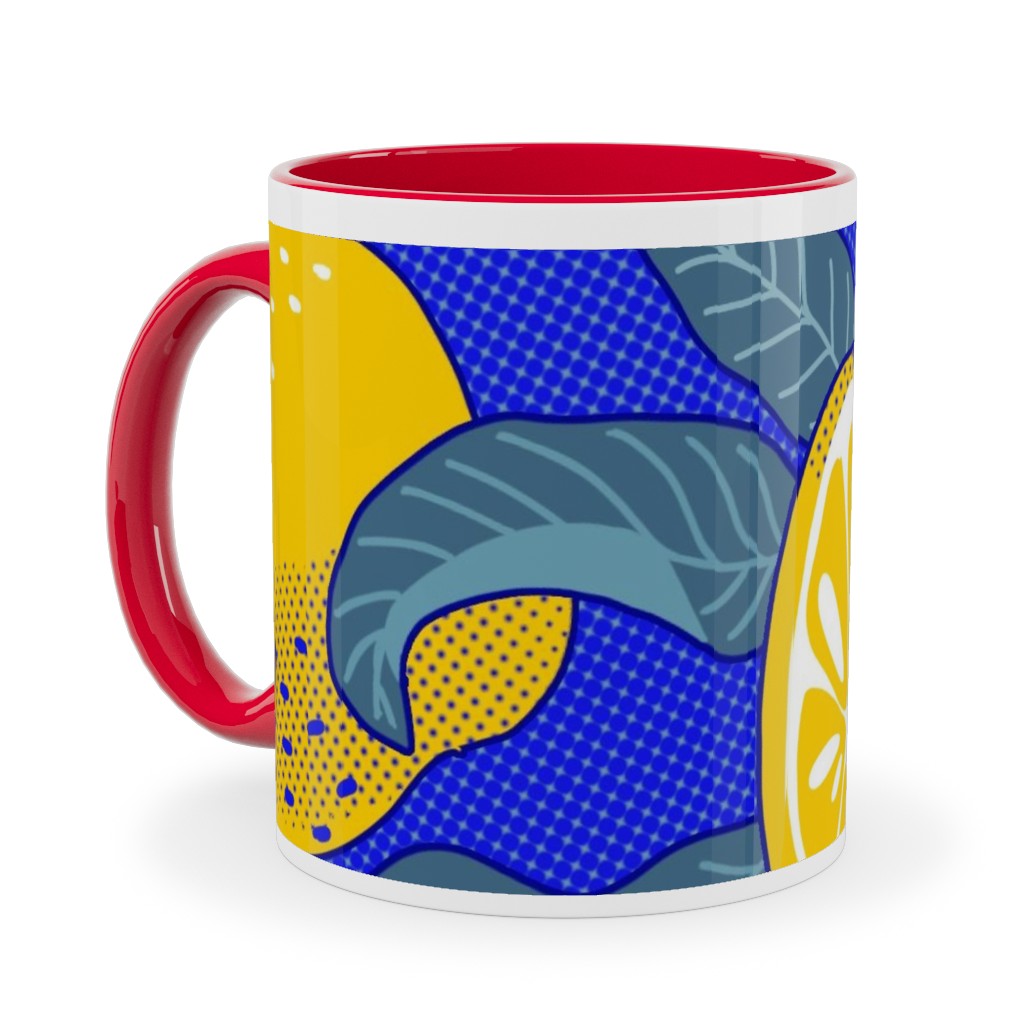 Lemons Pop Art - Blue and Yellow Ceramic Mug, Red,  , 11oz, Yellow