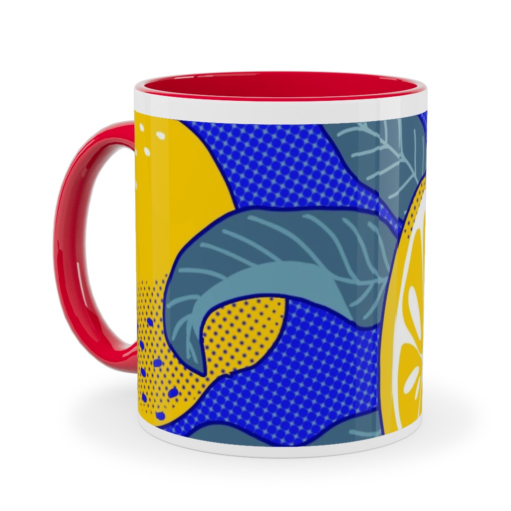 Lemons Pop Art - Blue and Yellow Ceramic Mug, Red, , 11oz, Yellow, Classic Yellow