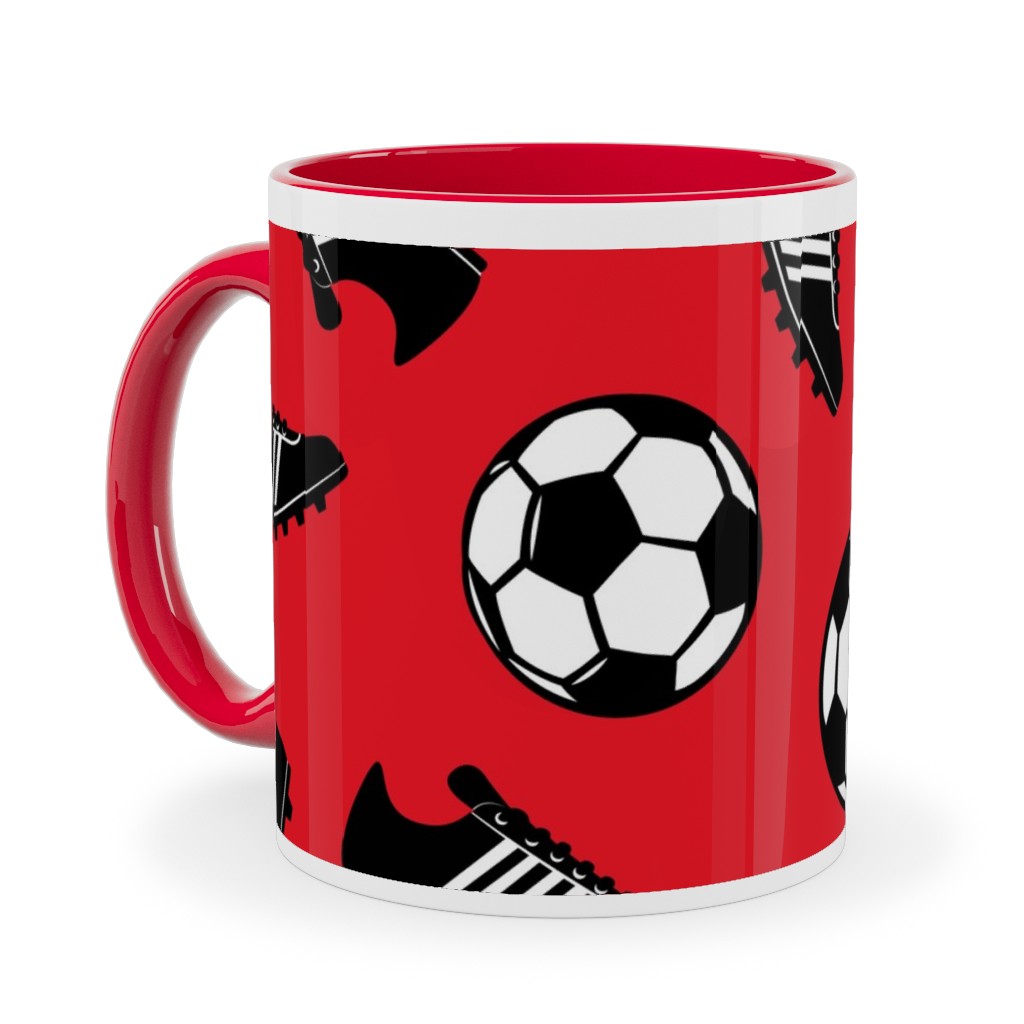 Soccer Balls and Cleats Ceramic Mug, Red,  , 11oz, Red