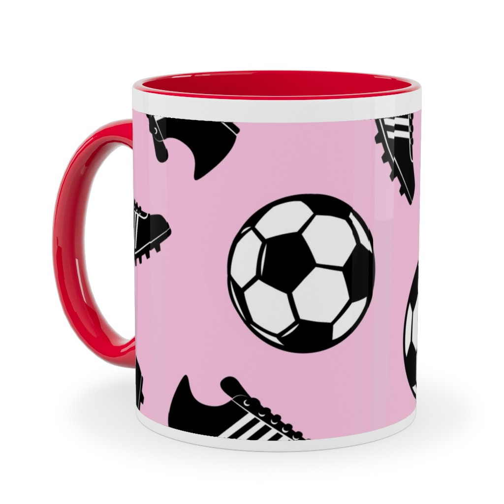 Soccer Balls and Cleats Ceramic Mug, Red, , 11oz, Pink, Princess