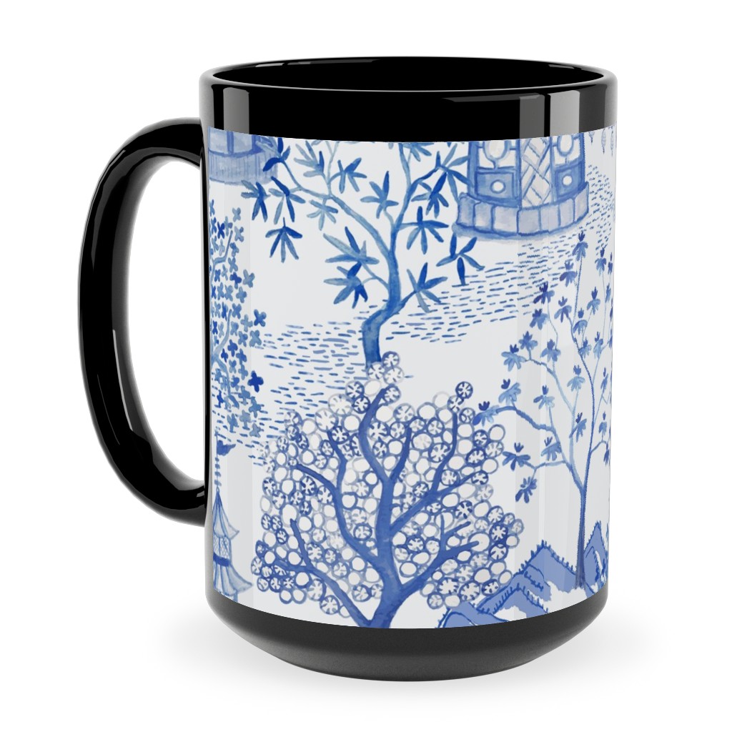 Pagoda Forest - Blue Ceramic Mug, Black, , 15oz, Blue, True Blue