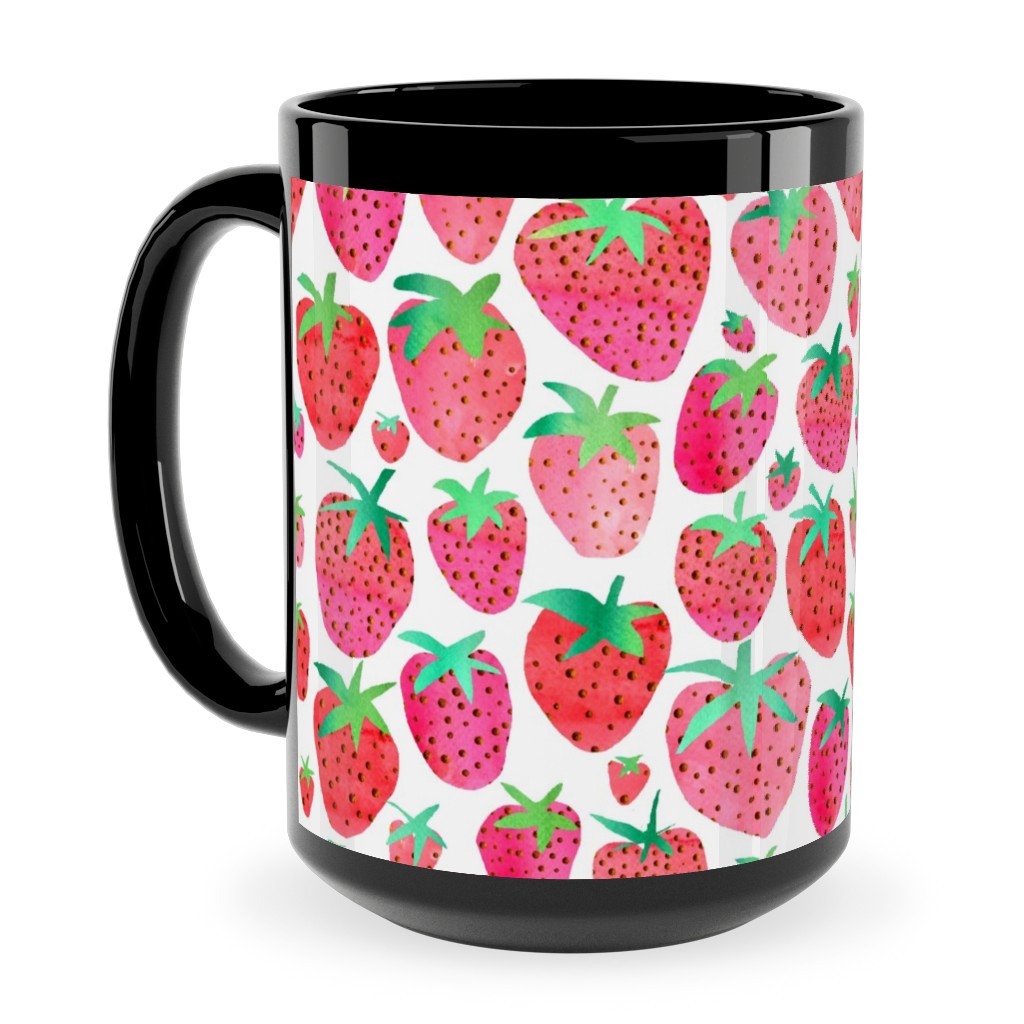 Strawberries - Pink Ceramic Mug, Black,  , 15oz, Pink