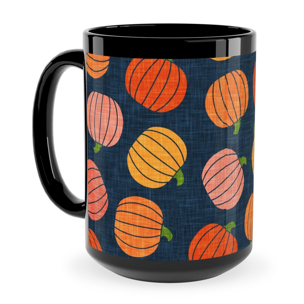 Pumpkin Toss - Orange on Blue Ceramic Mug, Black, , 15oz, Orange, Orange