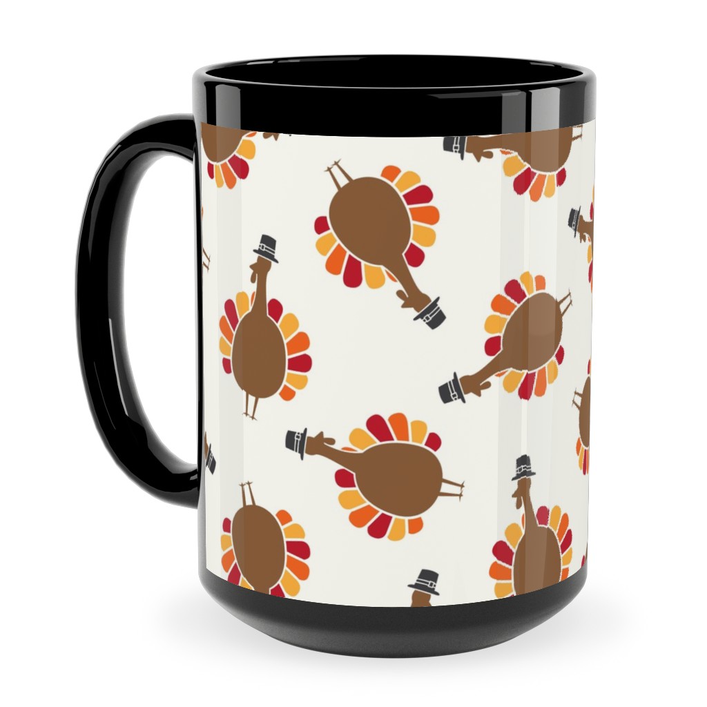 Turkey Toss - Cream Ceramic Mug, Black,  , 15oz, Brown