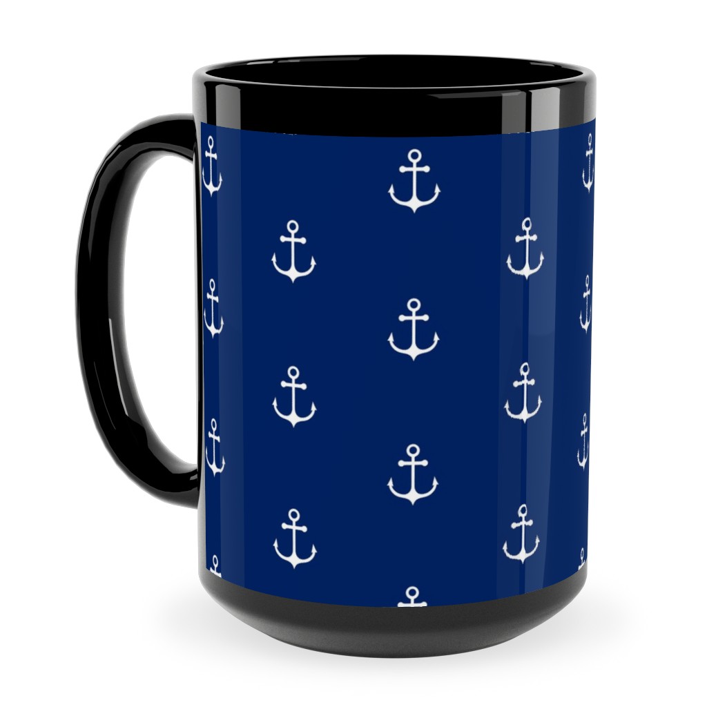 Anchor - Cobalt Blue Ceramic Mug, Black,  , 15oz, Blue