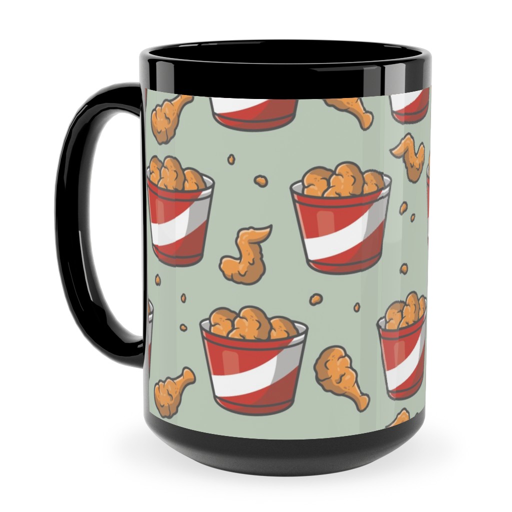 Fried Chicken Bucket Ceramic Mug, Black,  , 15oz, Green