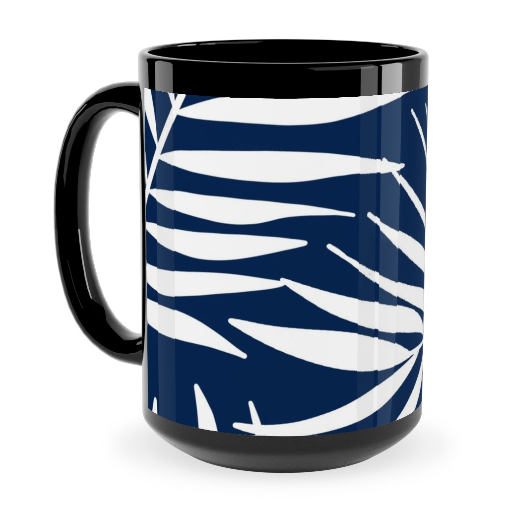 Palm Tree Leaves Ceramic Mug, Black, , 15oz, Blue, Silhouette