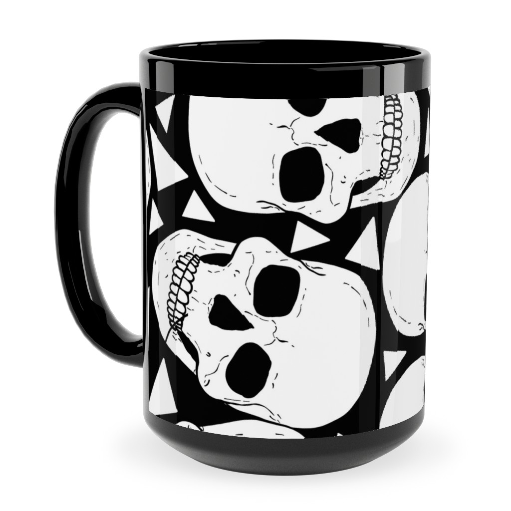 Skulls With Triangles - Black and White Ceramic Mug, Black, , 15oz, White, White