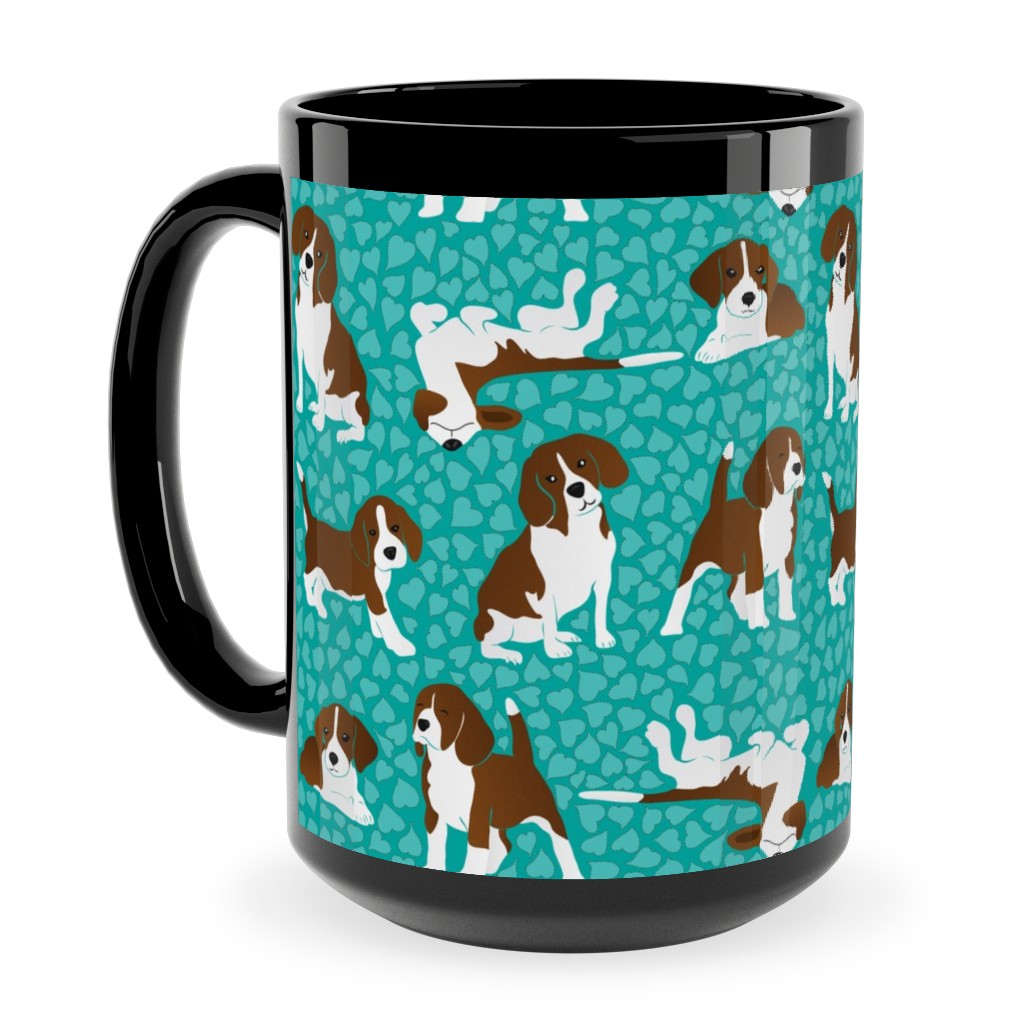 Beagle Dog Ceramic Mug, Black, , 15oz, Green, Seafoam