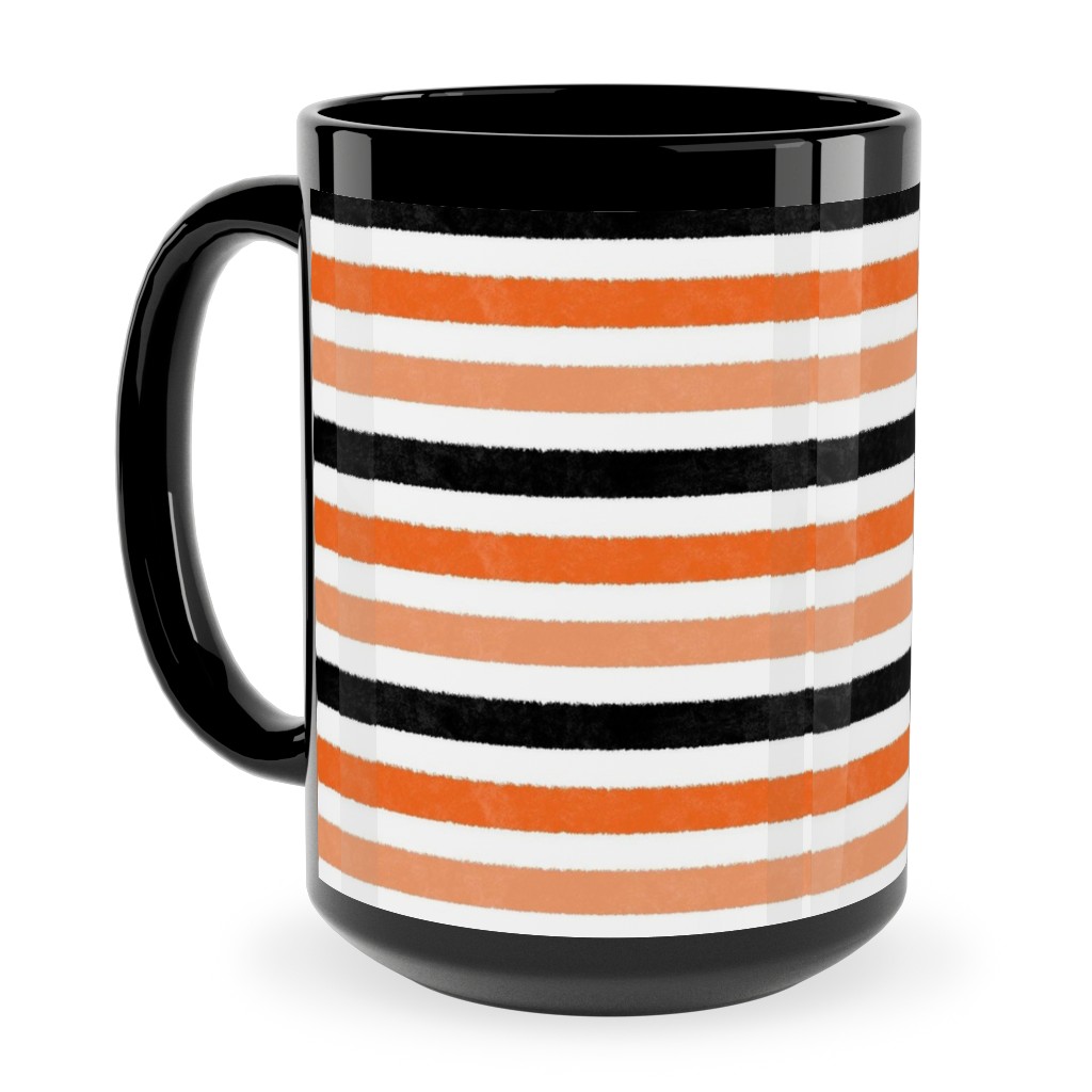 Halloween Stripes - Orange and Black Ceramic Mug, Black,  , 15oz, Orange
