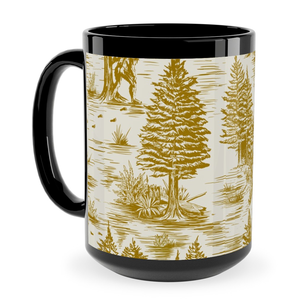 Bigfoot Sasquatch Toile De Jouy Ceramic Mug, Black,  , 15oz, Yellow